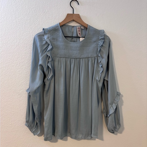 Anthropologie Dolan Tops - Anthropologie Dolan Smocked Ruffled Long Sleeve Blue Top Size S NWT